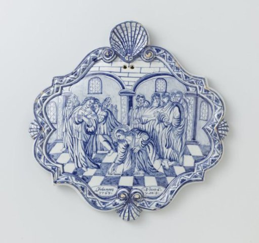 Plate, painted with a representation of Christ and the woman taken in adultery