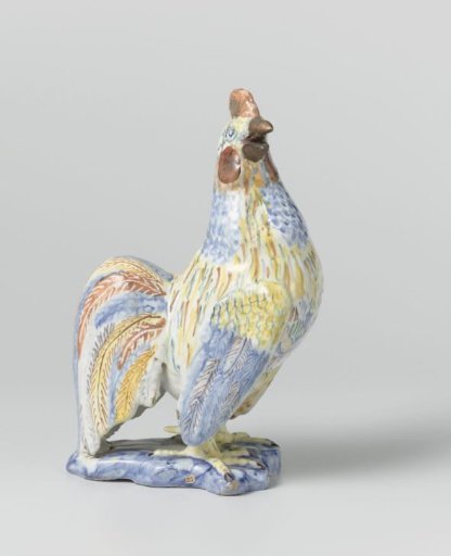 Rooster of multicolored painted faience