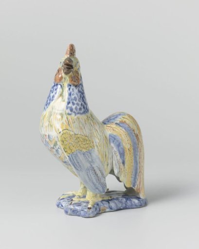 Rooster of multicolored painted faience