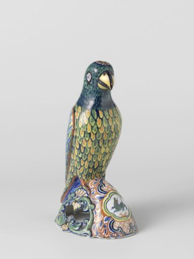 Parrot of polychrome painted faience