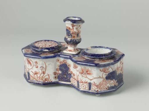Inkstand of multicoloured painted faience
