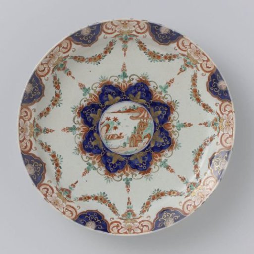 Plate of multicoloured painted faience