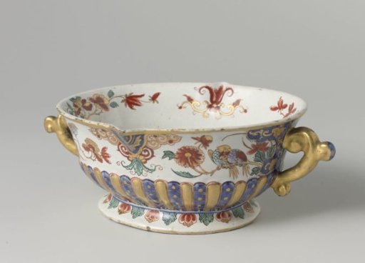 Sauceboat of Polychrome Painted Faience