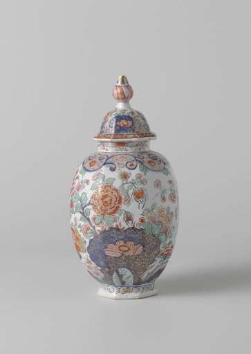Lidded jar of polychrome-painted faience