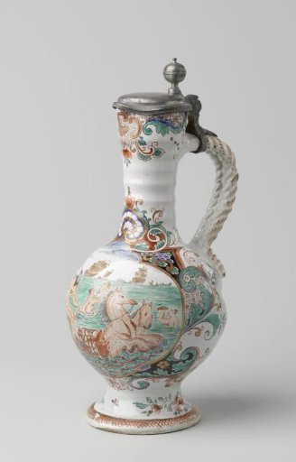 Pitcher, polychrome painted with Neptune on the belly