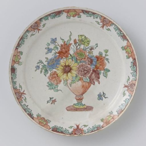 Faience plate with flower vase