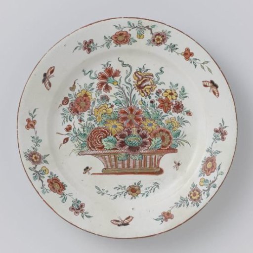 Faience plate with flower basket