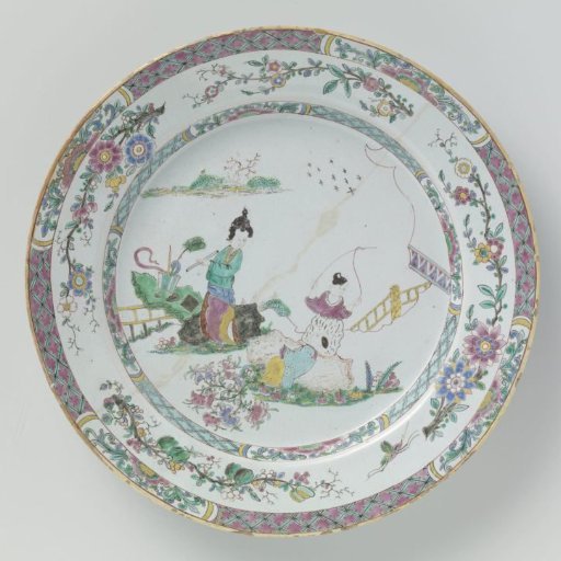 Plate, Painted with a Landscape and Chinese Figures
