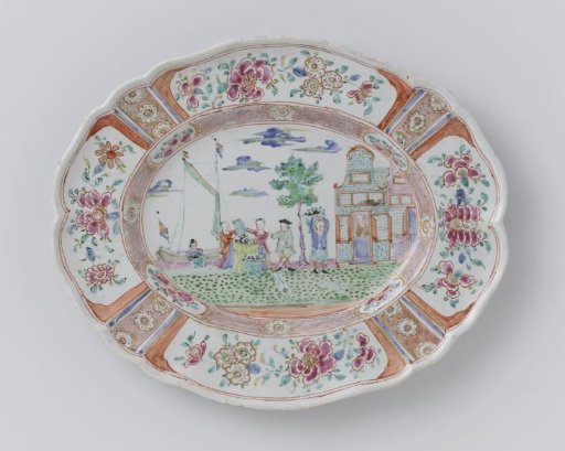 Oval dish with a harbor scene