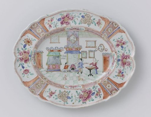 Oval dish with an interior scene