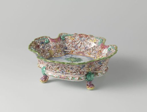 Multicolour painted basket of faience