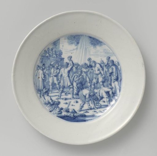 Plate, the flat painted with the Stoning of Saint Stephen