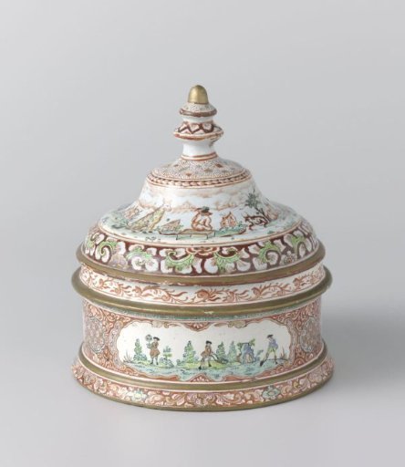 Lid, polychromed with a landscape featuring animals