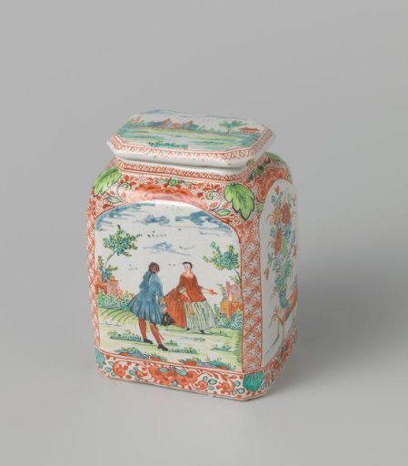 Multi-colored painted tea caddy of faience