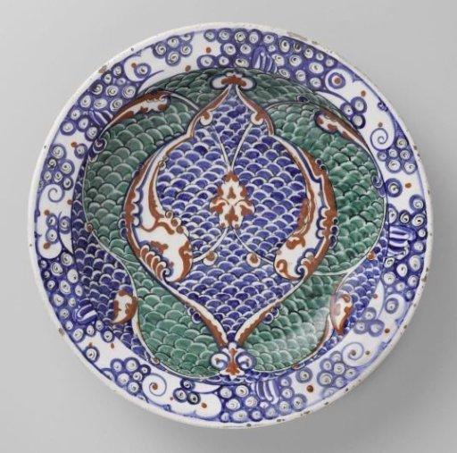 Dish with a scale motif and scrolls