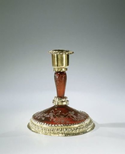 Candelabrum of ruby glass with gilded silver mount