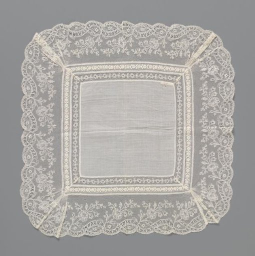 Handkerchief of Batiste with a Triple Border of Bobbin Lace and Embroidery