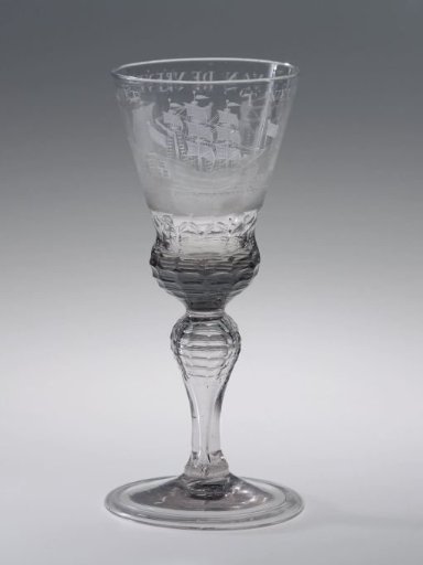 Goblet with a three-master and the inscription: 'T WELVAAREN VAN DE VREYE SEE VAART