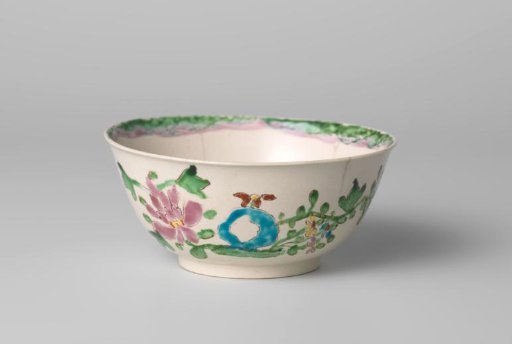 Stoneware bowl with polychrome decoration on the glaze; Crouch ware.