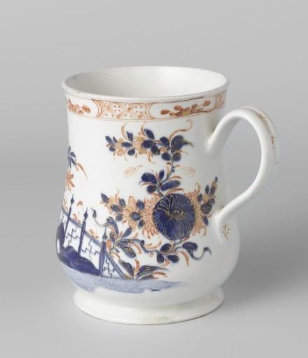 Cup with handle, slightly bulging model, decorated with a Japanese garden