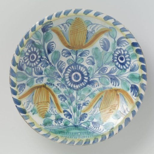 Dish painted with tulips and asters (?)