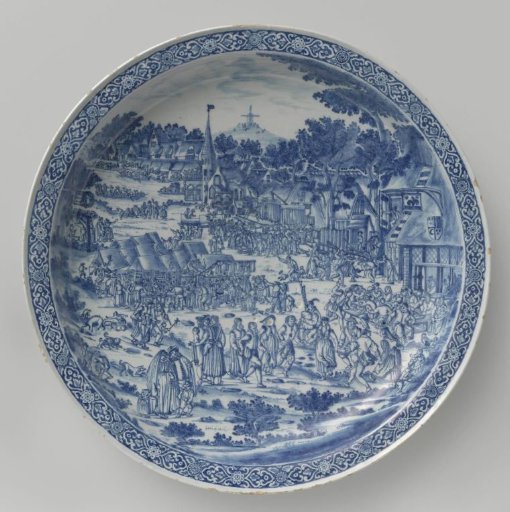 Dish, painted with a village fair