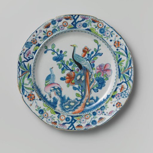 Bord met vogels en Chinese bloemen