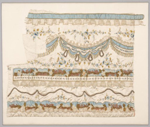 Piece of ivory-colored silk satin with embroidery and appliqué