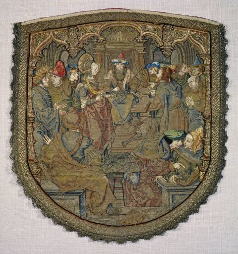 Shield of a cope with the dispute of Saint Catherine of Alexandria