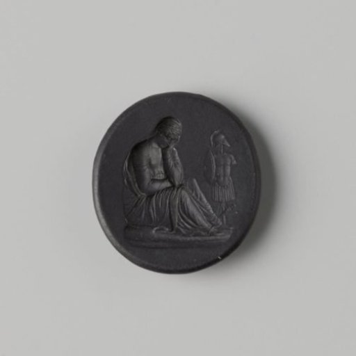 Seal stamp of black stoneware with a representation of a mourning province from the factory of Wedgwood and Bentley