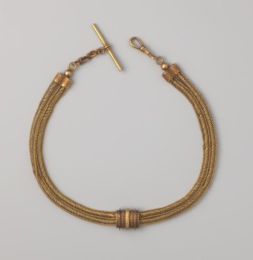Chatelaine of Gilded Copper Composed of Two Wire Chains with Slide