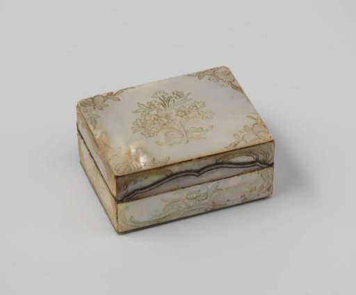 Powder box, rectangular, covered with mother-of-pearl