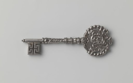 Key of wrought iron with coat of arms and monogram CA of Clemens August von Bayern, elector and archbishop of Cologne