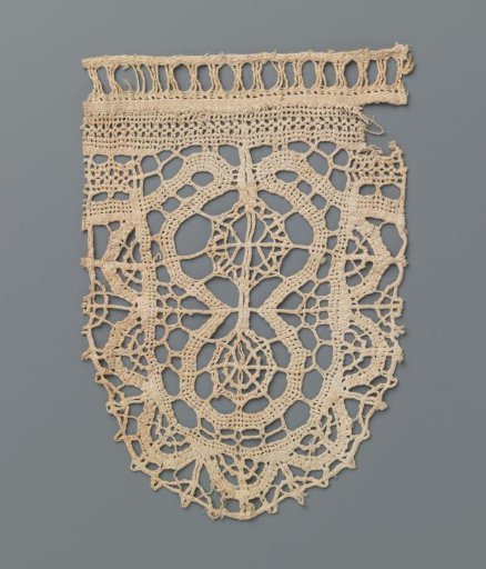 Fragment of bobbin lace consisting of one shell with two wheels