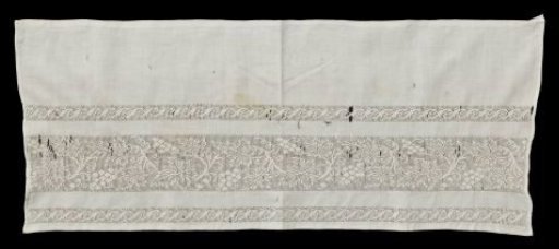 Strip of Linen with Three Bands of Lace Embroidery with Drawn Threads