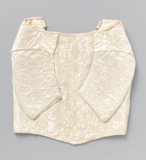 Child's Jacket with Long Sleeves, of White Silk with Embroidered Leaf and Flower Scrolls and a Lining of White Linen