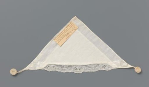 Fontanel Cloth of Linen and Lace; Marked with Red Cross Stitch: R6