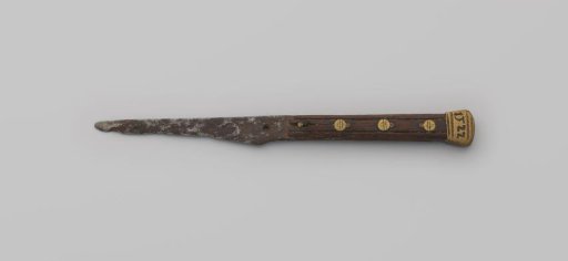 Knife with a wooden handle and copper mount with the year 1522