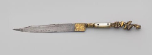 Knife with a gilded handle inlaid with mother-of-pearl