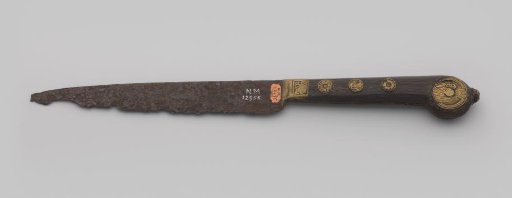 Knife with a wooden handle decorated with copper
