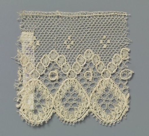Strip of bobbin lace with drops under a zigzag line