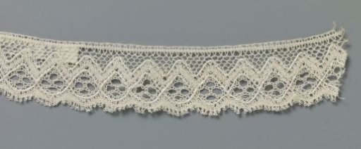 Strip of bobbin lace with drops between a zigzag line and a wavy line