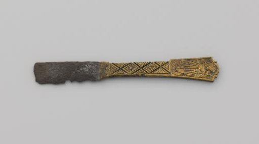 Knife with Saint Catherine and a man with a sword