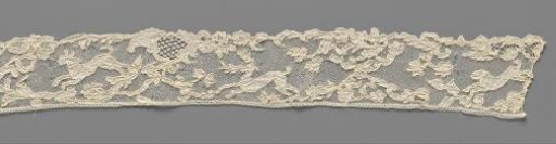 Strip of needle lace with stags and dogs