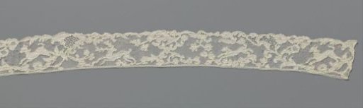 Strip of needle lace with stags and dogs