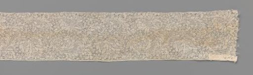 Strip of Bobbin Lace with Wavy Feathered Leaves and Plume Flowers