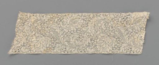 Strip of Bobbin Lace with Wavy Feathered Leaves and Plume Flowers
