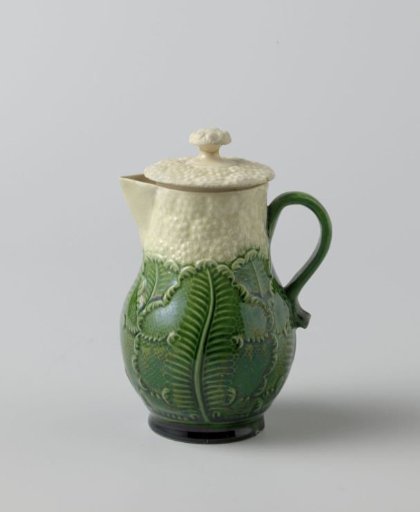 Milk jug of hard-fired earthenware; Whieldon ware, cauliflower ware.