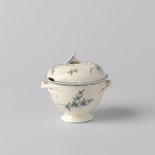 Sugar pot of hard-fired earthenware; Leeds creamware