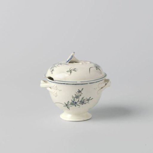 Sugar bowl with lid of hard-fired earthenware; Leeds creamware.